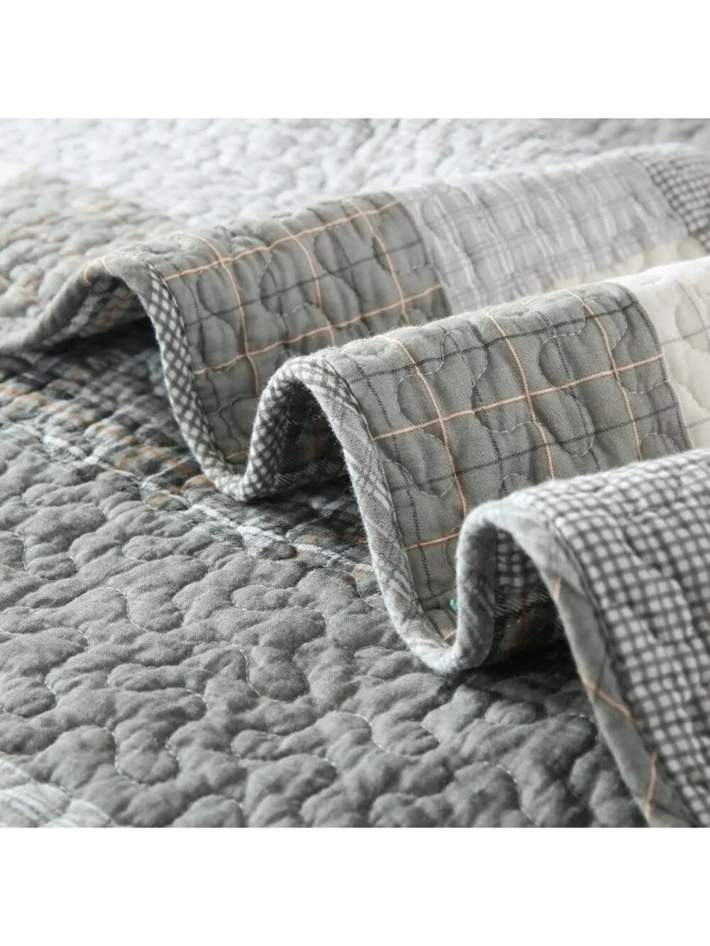 Reversible Queen Quilt Set - 100% Cotton Lightweight Bedspread, Farmhouse Plaid